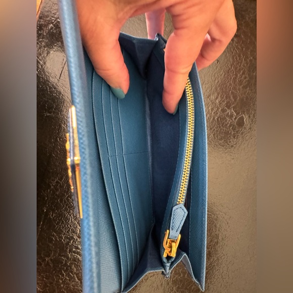 . Prada Long Saffiano Leather Triangle Wallet in Cobalt Blue - Picture 5 of 16